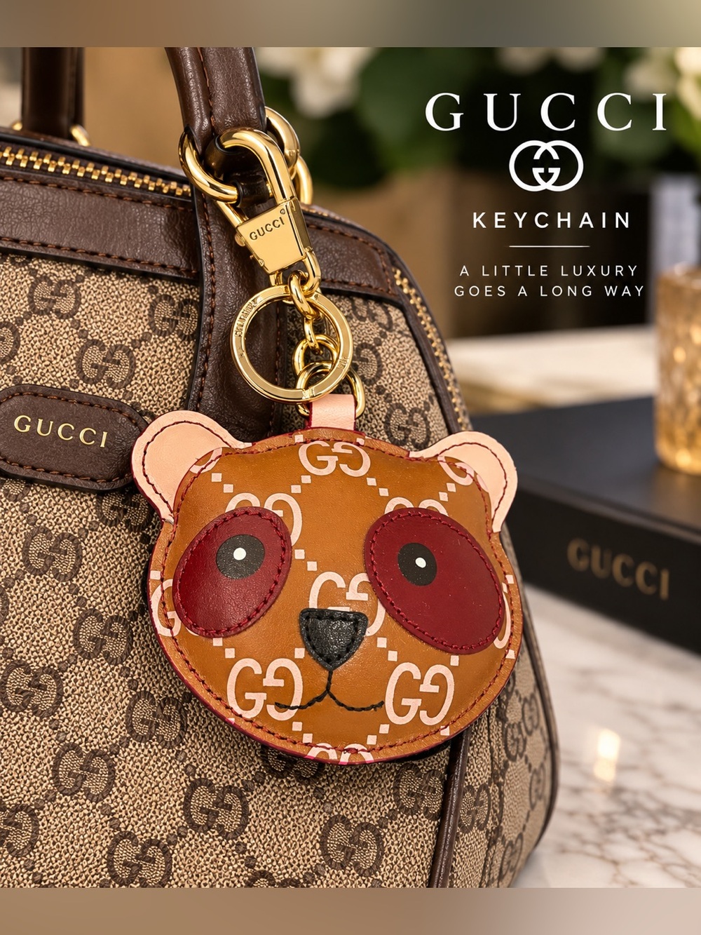 Take me home Gucci Brown & Red GG Bear Keychain Charm